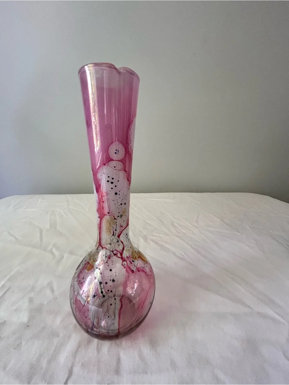vintage Simron hand-painted Israeli art glass bud vase